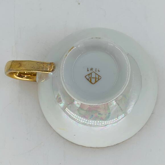 HB China Floral Tea Cup 2191 White Iridescent Gold Trim Gray Lusterware Roses - Picture 4 of 6